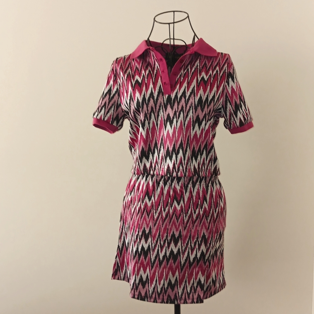 Pink Chevron  Skirt Set & Smiley face earrings